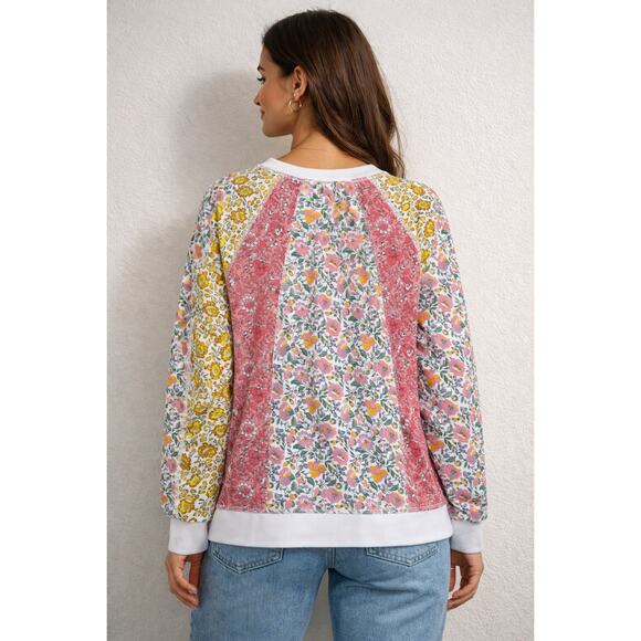 Boden Floral Patchwork Raglan Sweatshirt Cottagecore Size L - Picture 3 of 8